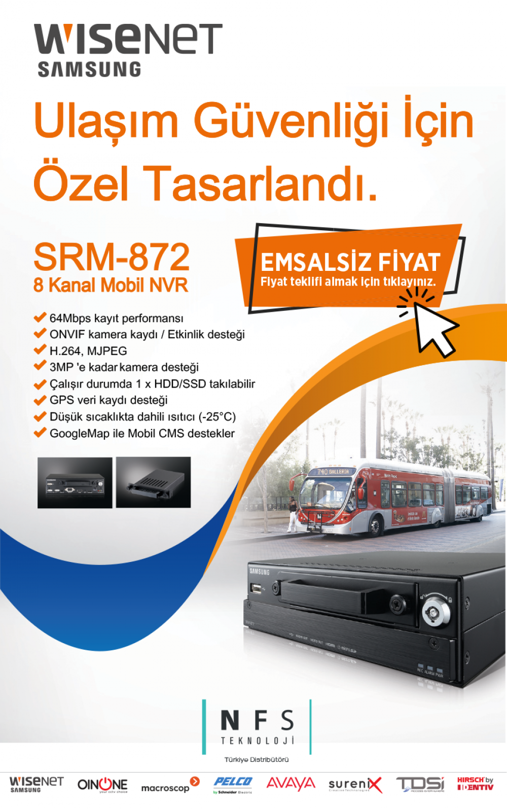 Samsung Wisenet SRM-872 | 8 Kanal Mobil NVR Kayıt Cihazı